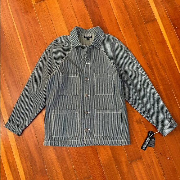 Elwood Railroad Stripe Denim Chore Jacket in Men’s Small NWT - Picture 1 of 7